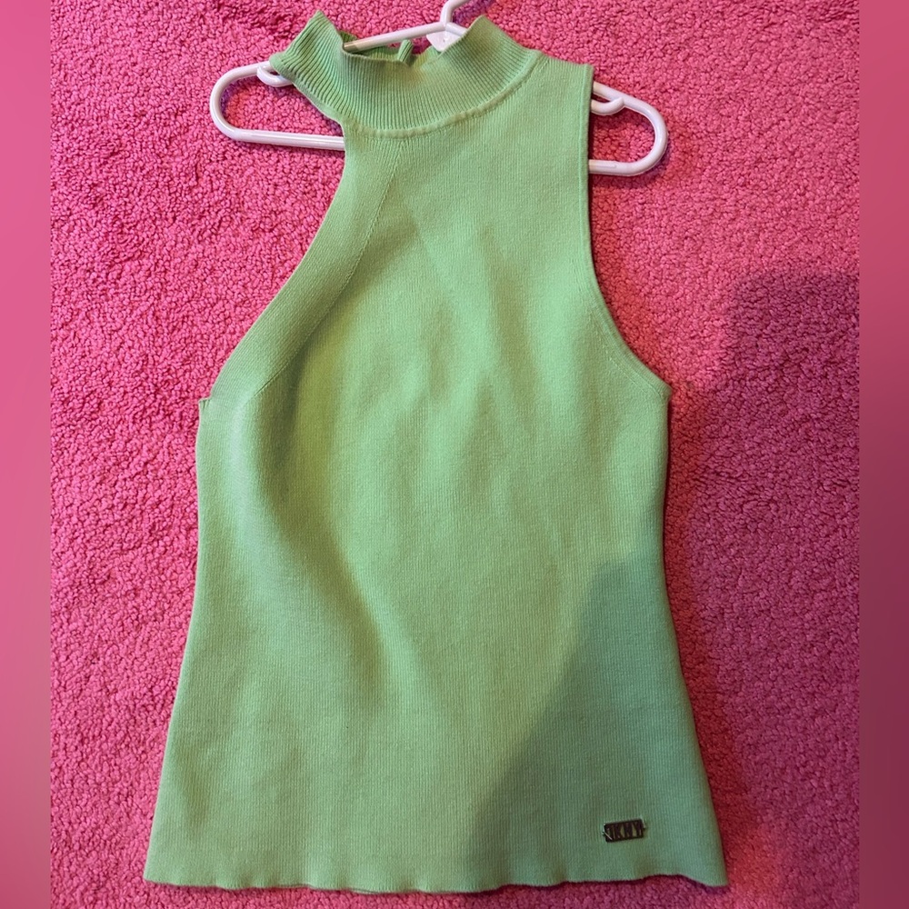 Dkny Green Fitted Cut Out Tank Top